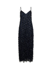 STELLA MCCARTNEY Stella Mccartney Women Navy Blue Viscose Blend Lurex Fringes-Embellished Long Dress
