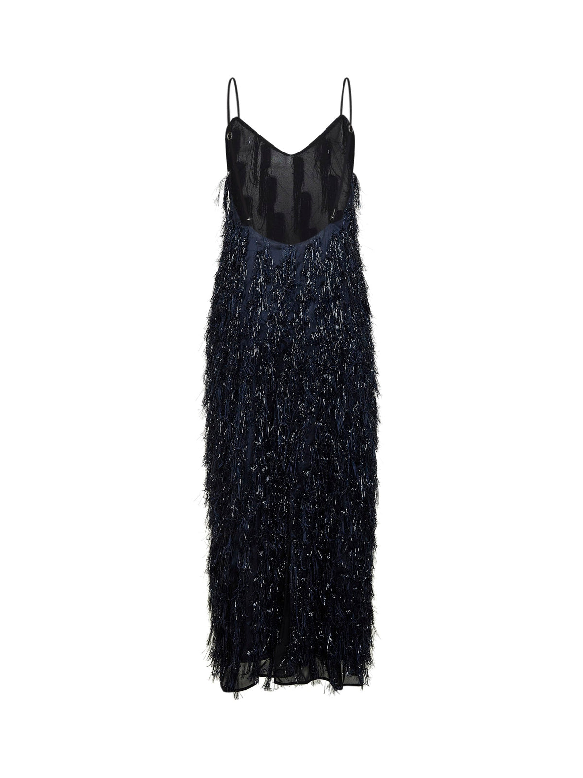 STELLA MCCARTNEY Stella Mccartney Women Navy Blue Viscose Blend Lurex Fringes-Embellished Long Dress