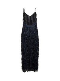 STELLA MCCARTNEY Stella Mccartney Women Navy Blue Viscose Blend Lurex Fringes-Embellished Long Dress