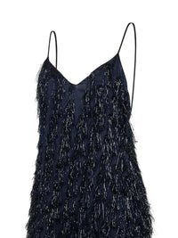 STELLA MCCARTNEY Stella Mccartney Women Navy Blue Viscose Blend Lurex Fringes-Embellished Long Dress