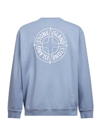 Stone Island Men Avio Blue Cotton "Outline Compass" Printed Sweatshirt