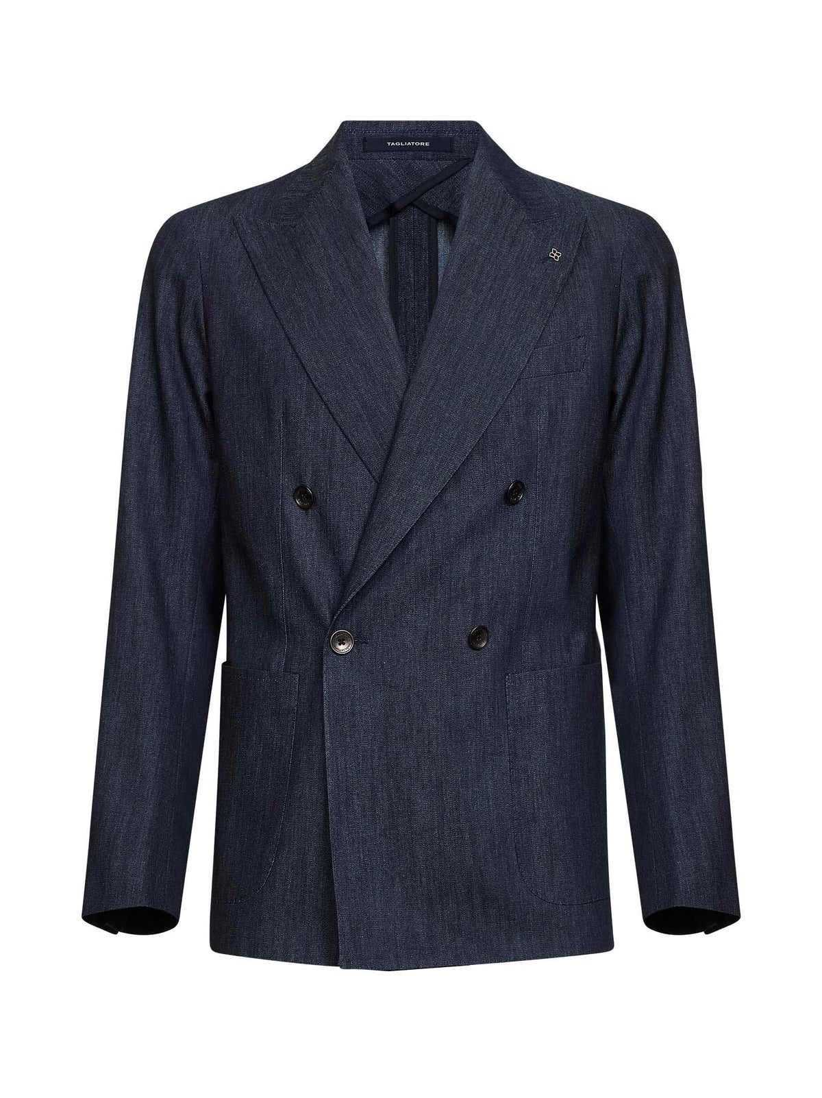 Tagliatore Men Blue Cotton Denim Montecarlo Double-Breasted Blazer