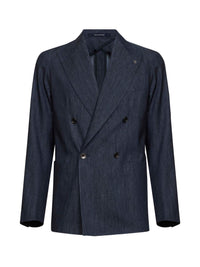 Tagliatore Men Blue Cotton Denim Montecarlo Double-Breasted Blazer