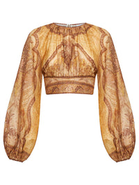 ZIMMERMANN Zimmermann Women Tapestry-Print Mustard Cotton-Silk Blend Wanderlust Bodice