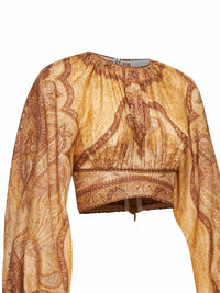 ZIMMERMANN Zimmermann Women Tapestry-Print Mustard Cotton-Silk Blend Wanderlust Bodice