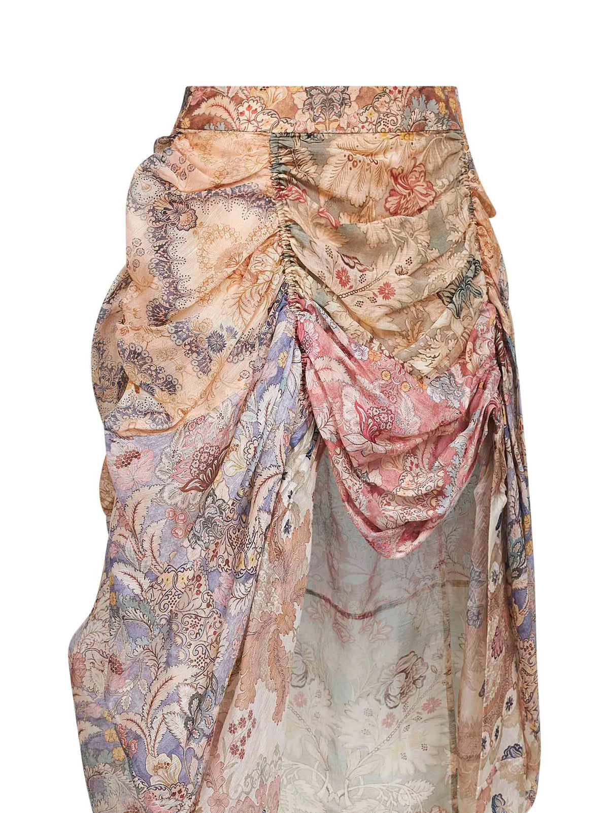 ZIMMERMANN Zimmermann Women Spliced Floral Silk-Linen Blend Rebellion Midi Skirt