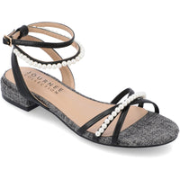 Tulsi Womens Faux Leather Beaded Strappy Sandals Black