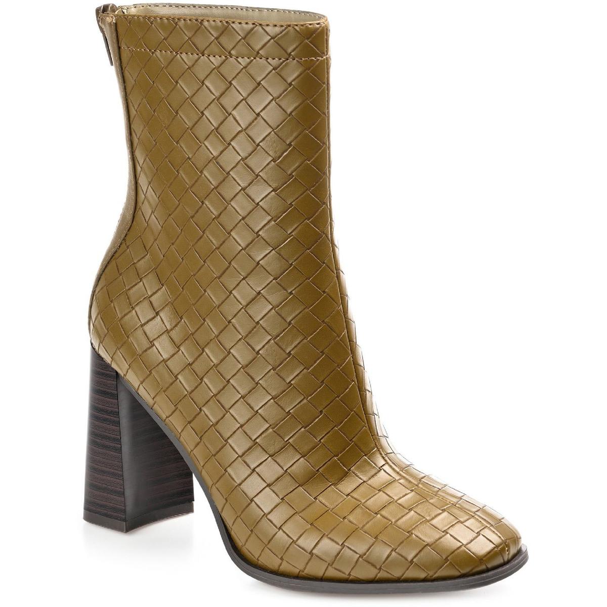 Brielle Womens Faux Leather Stacked Heel Mid-Calf Boots