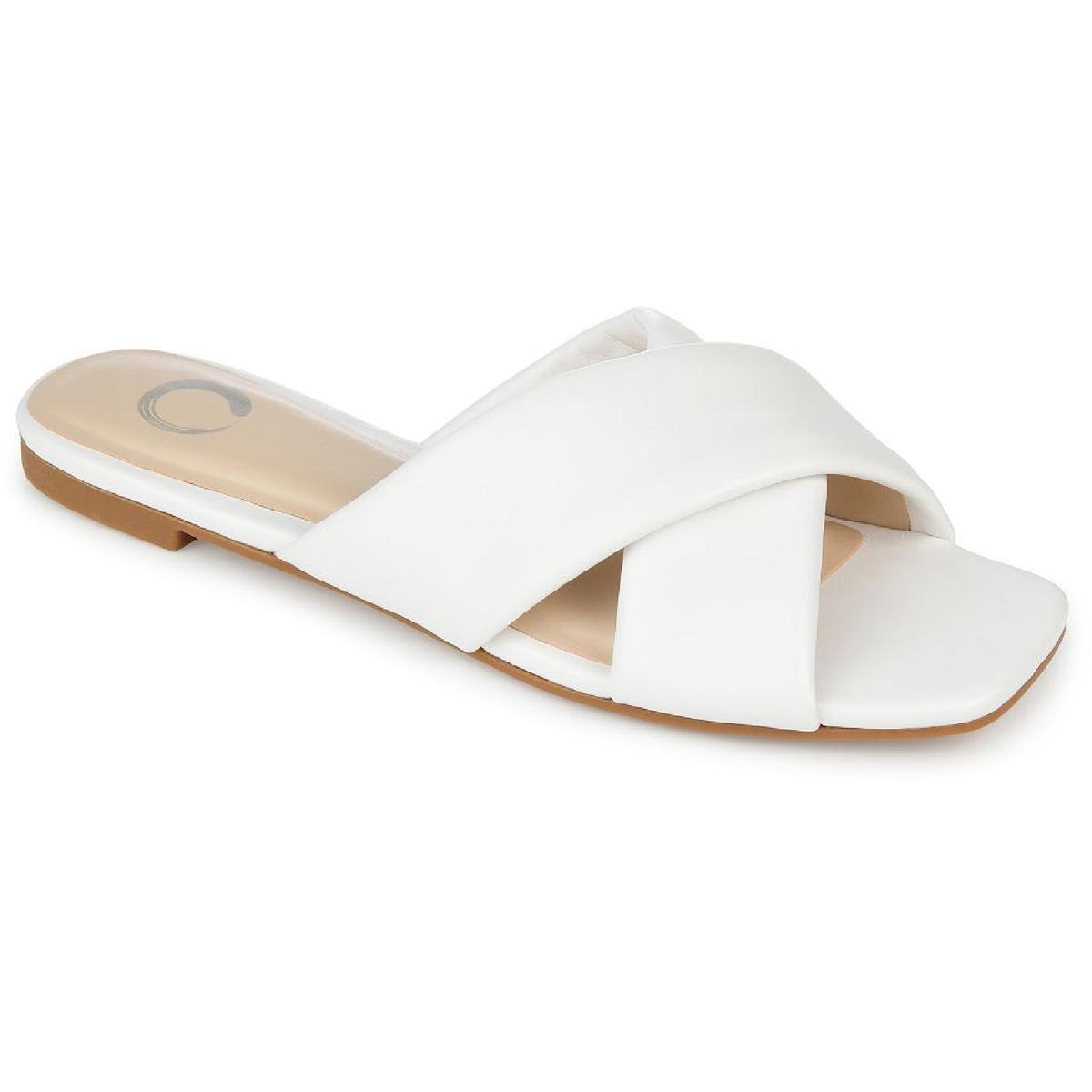 Carlotta Womens Faux Leather Slip On Slide Sandals White