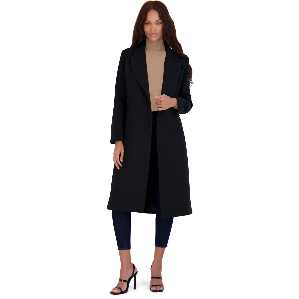 Womens Double-Breasted Structured Wool Coat