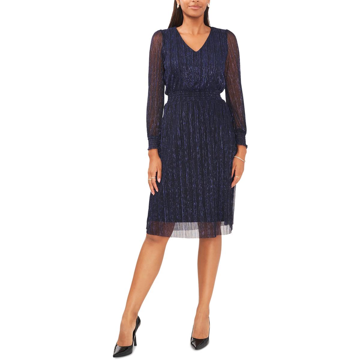 Petites Womens Metallic Knee-Length Midi Dress
