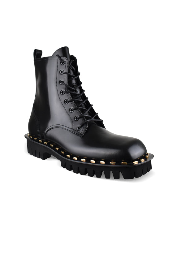 Balmain Balmain Men Patent Leather Ankle Boots With Studs