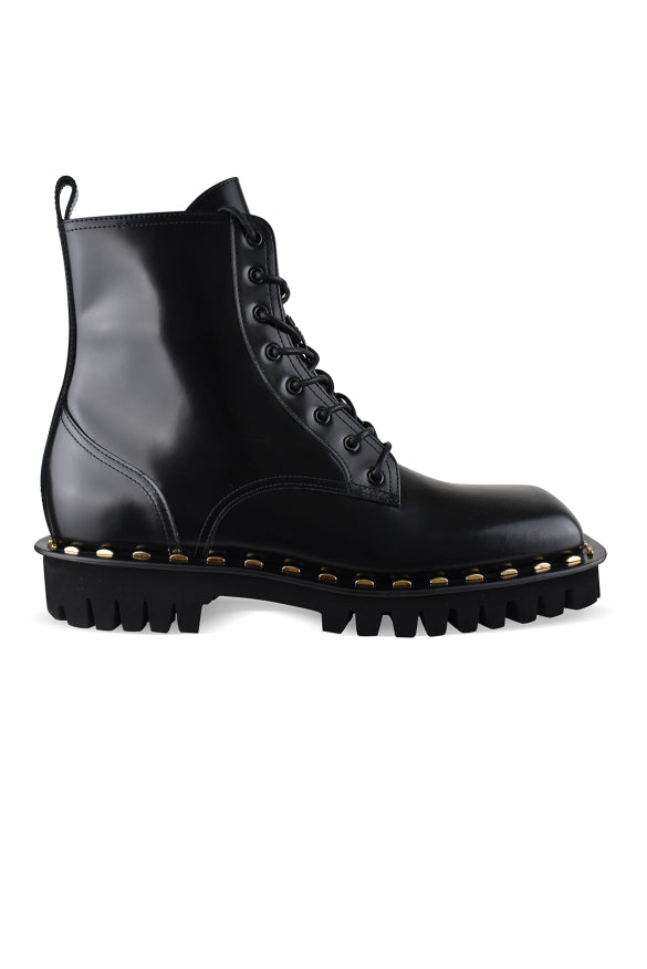 Balmain Balmain Men Patent Leather Ankle Boots With Studs