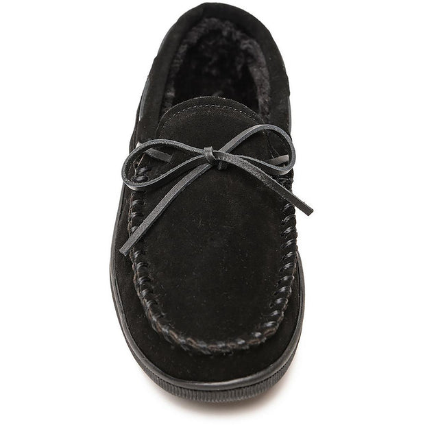 Pile Lined Hardsole Mens Suede Faux Fur Moccasin Slippers