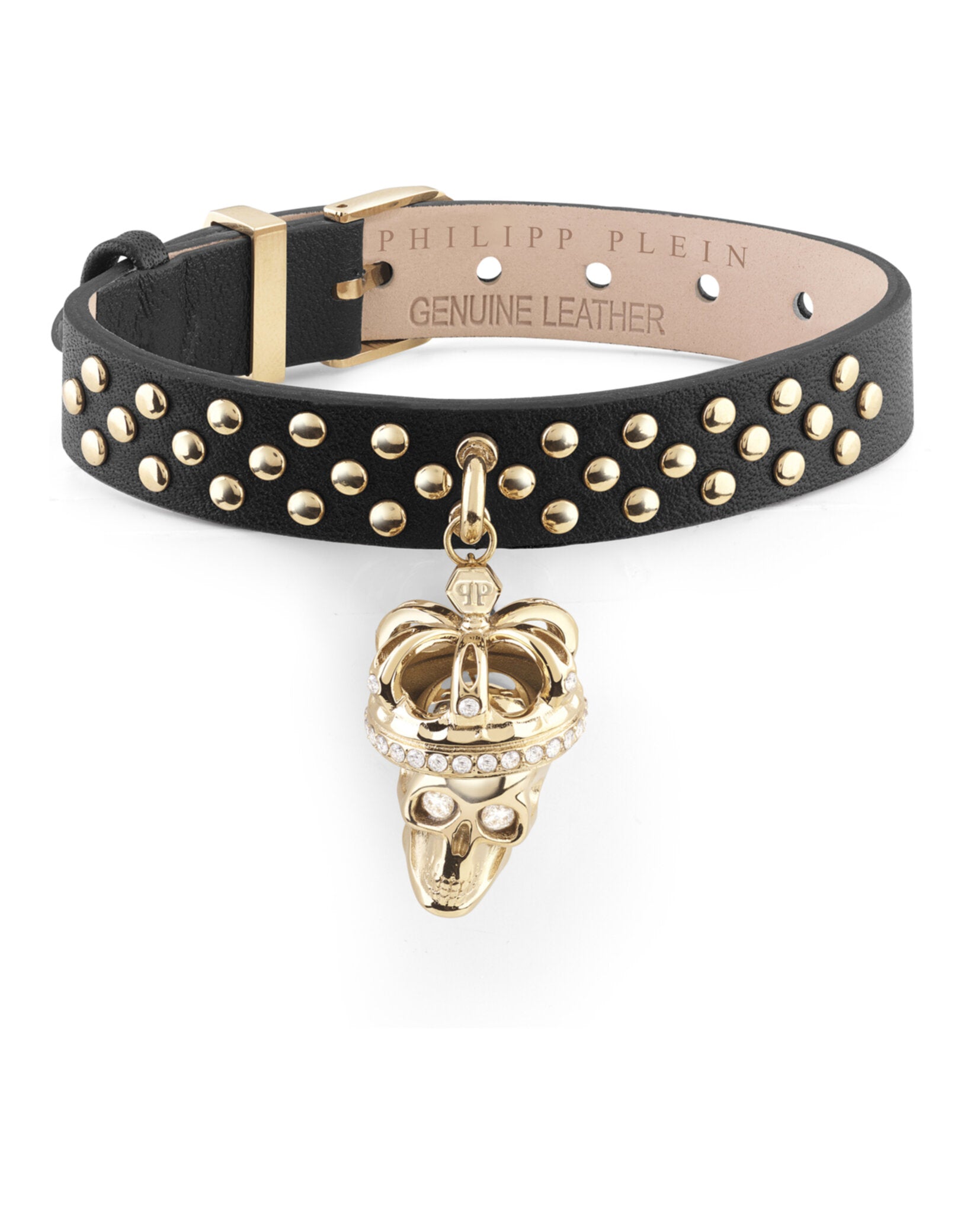 Philipp Plein Womens $kull Crown Crystal Calf Leather Bracelet