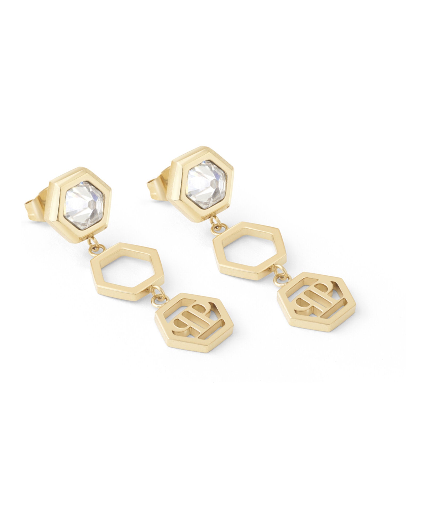 Philipp Plein Womens Hexagon Lux Crystal Dangle Earrings