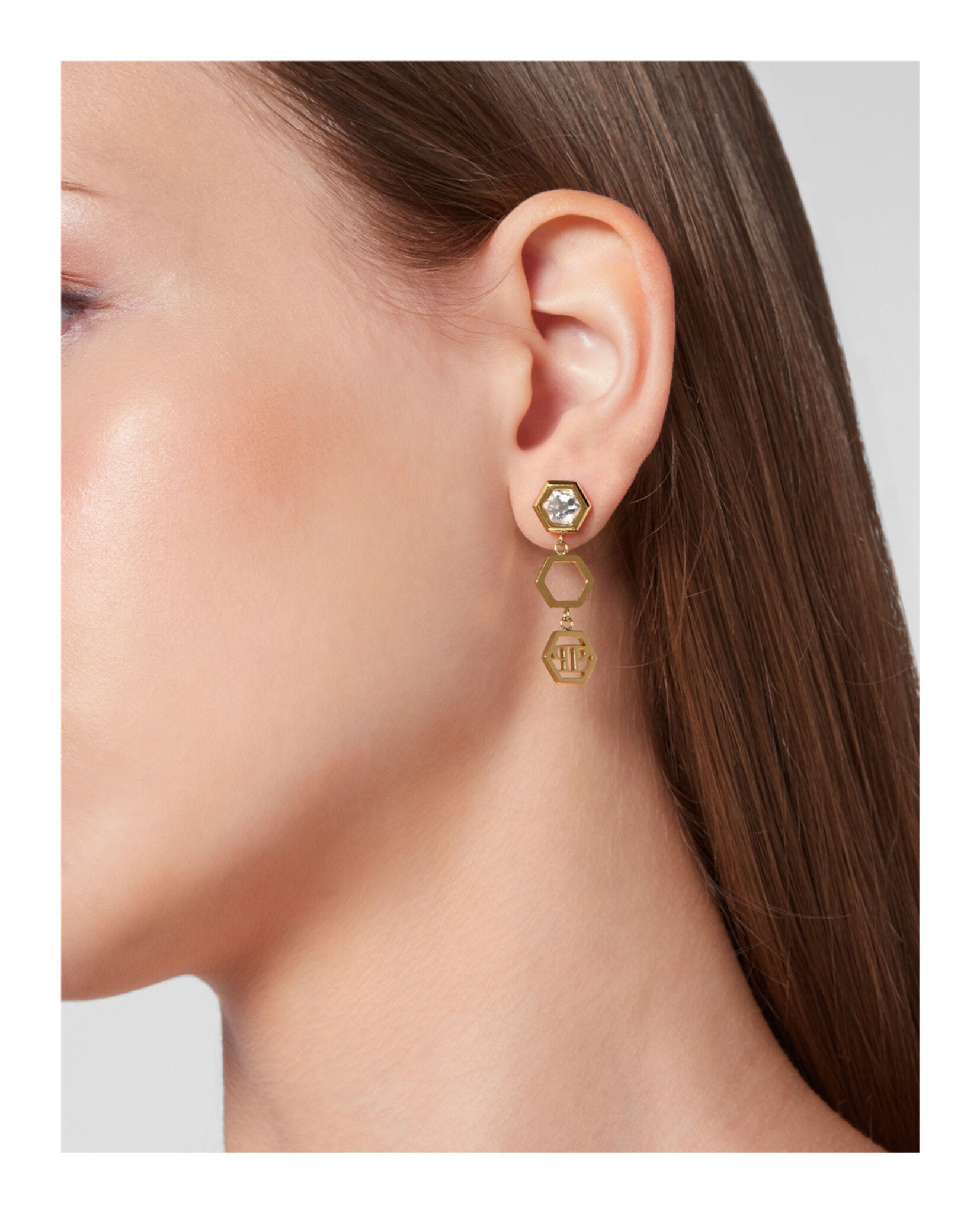 Philipp Plein Womens Hexagon Lux Crystal Dangle Earrings