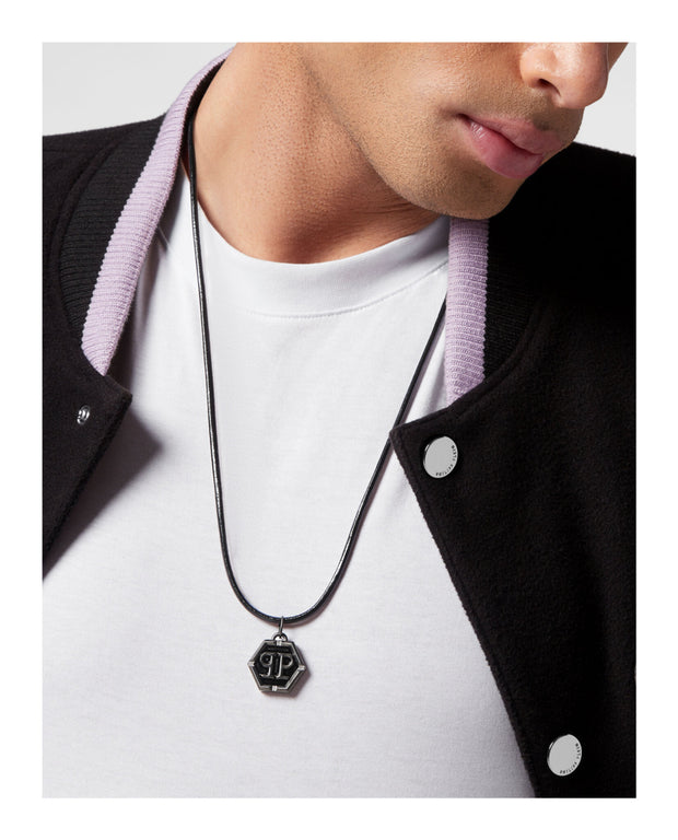 Philipp Plein Mens Hexagon Calf Leather Necklace