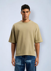 Palm Angels Men Curved Logo Loose Collar T-Shirt