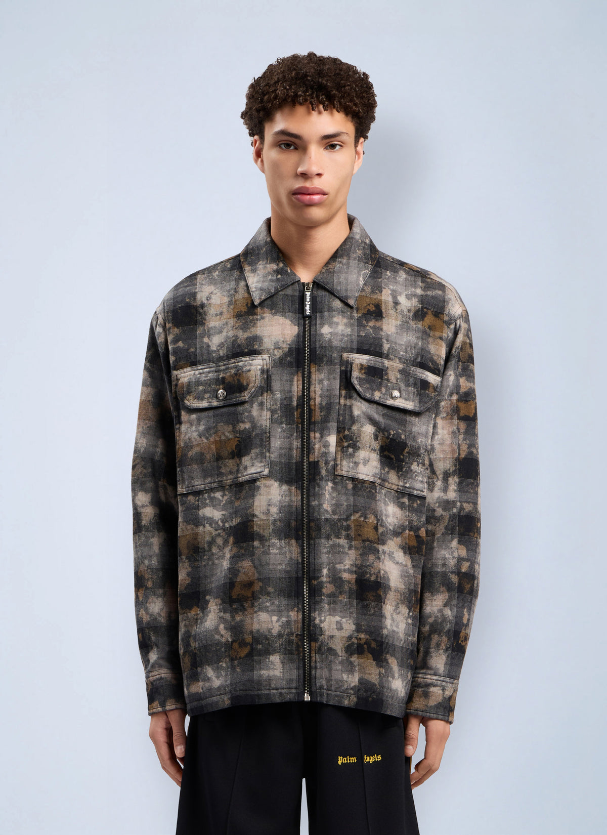 Palm Angels Men Curved Logo Check Overshirt