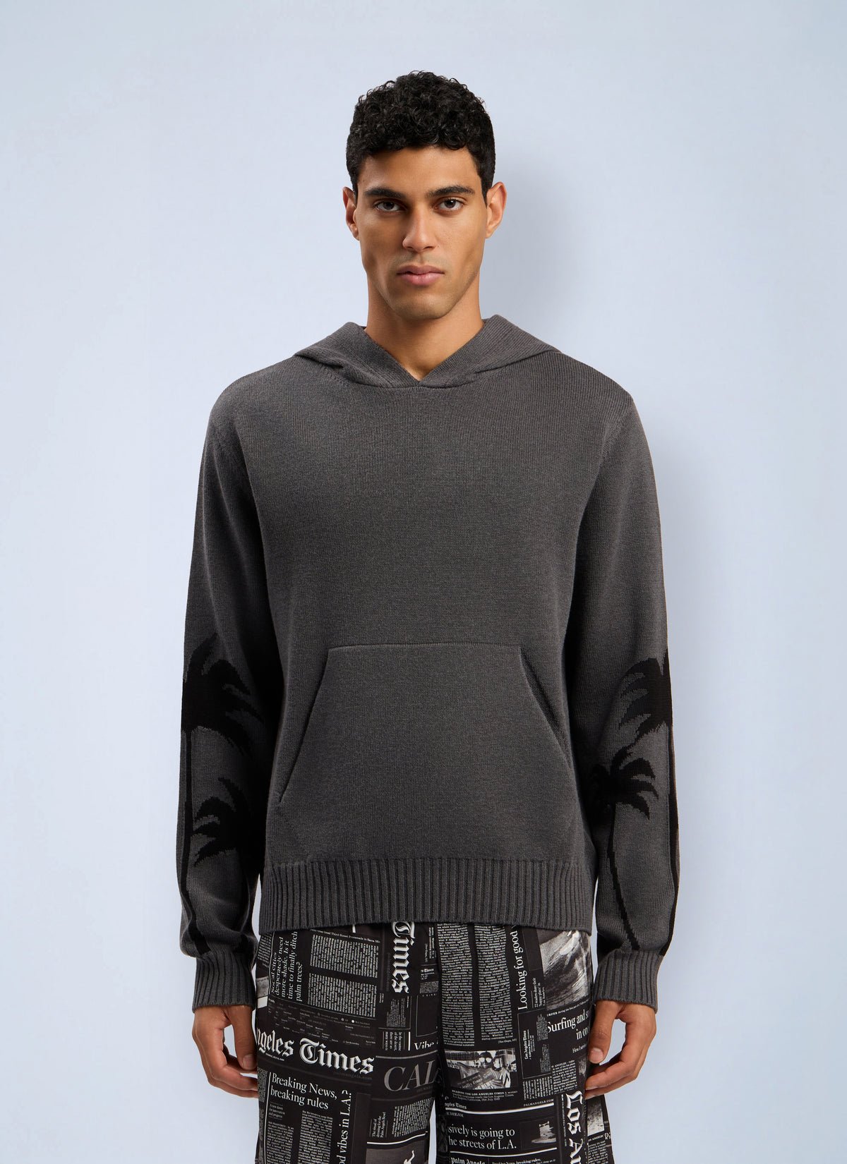 Palm Angels Men Back Palms Knit Hooded Sweatshirt