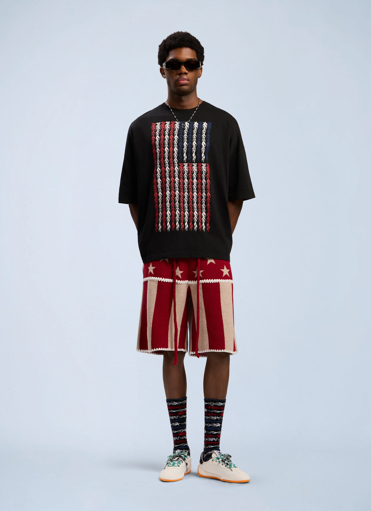 Palm Angels Men Flames Flag Loose T-Shirt