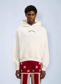 Palm Angels Men Back Curved Logo Loose Hooded Sweatshirt