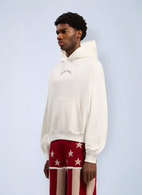 Palm Angels Men Back Curved Logo Loose Hooded Sweatshirt