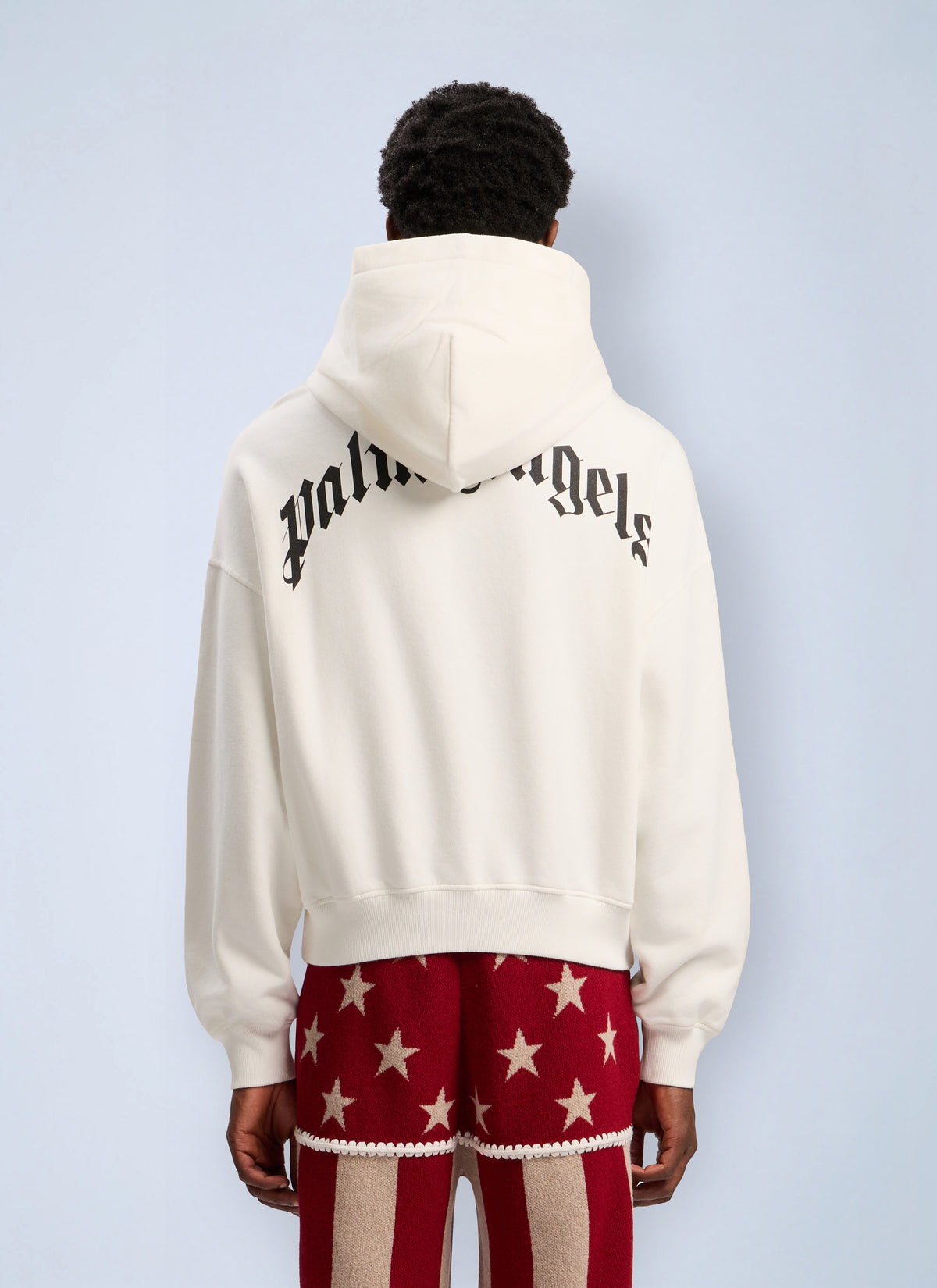 Palm Angels Men Back Curved Logo Loose Hooded Sweatshirt