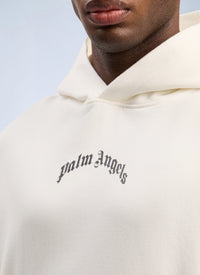 Palm Angels Men Back Curved Logo Loose Hooded Sweatshirt