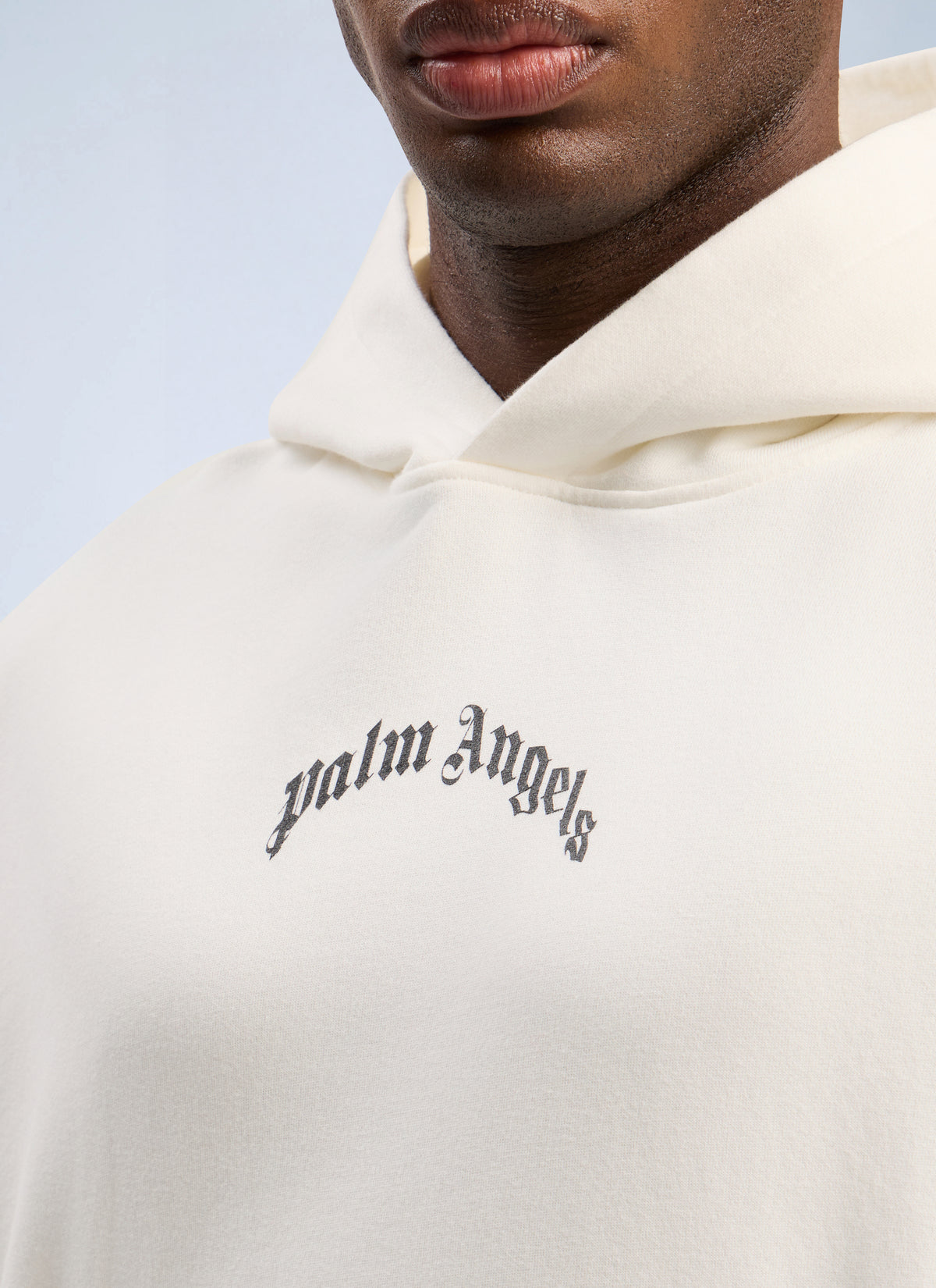 Palm Angels Men Back Curved Logo Loose Hooded Sweatshirt