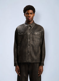 Palm Angels Men Curved Logo Coated Overshirt
