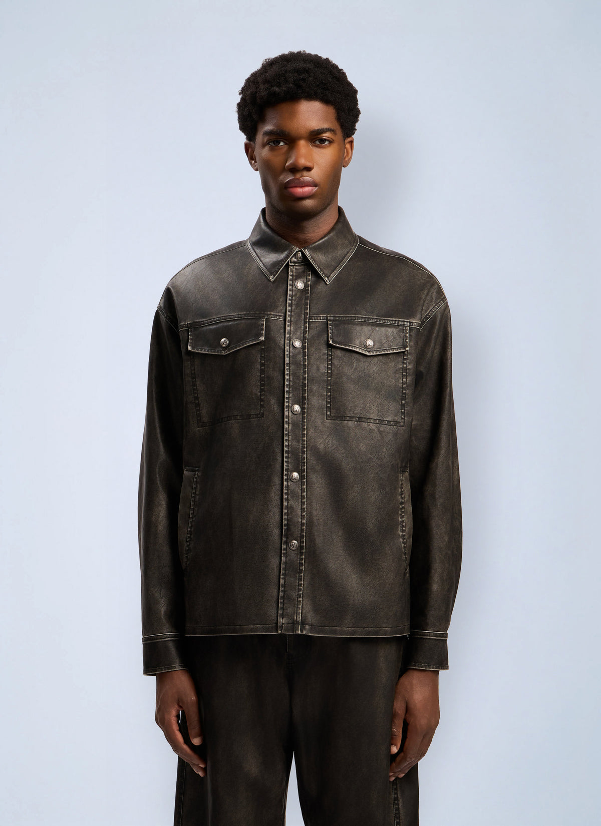 Palm Angels Men Curved Logo Coated Overshirt