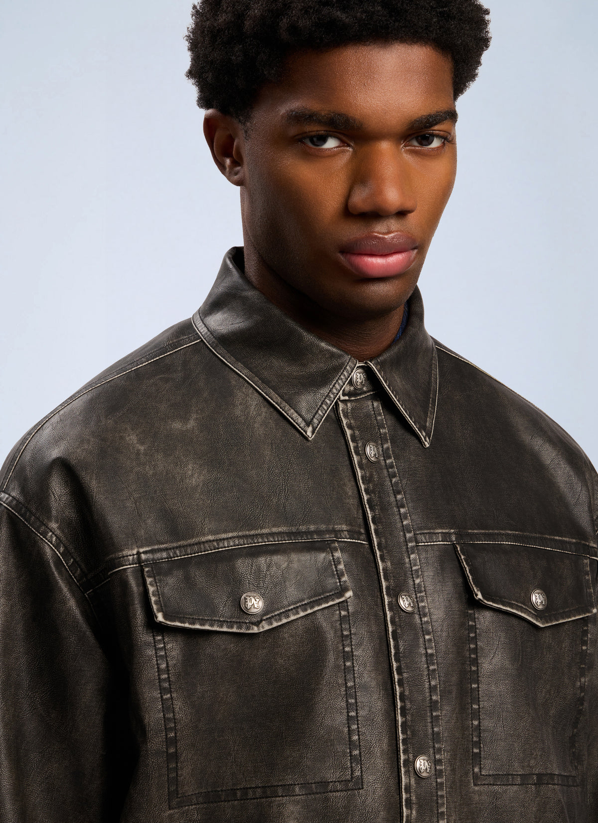 Palm Angels Men Curved Logo Coated Overshirt