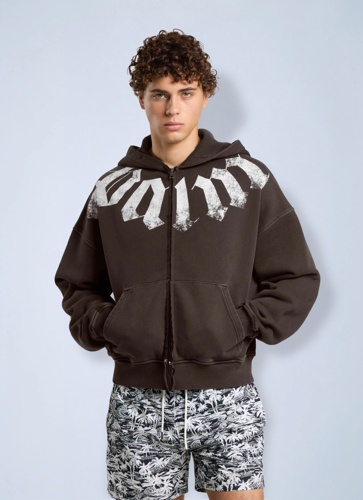 Palm Angels Palm Angels Men Big Neck Logo Zip Loose Hoodie
