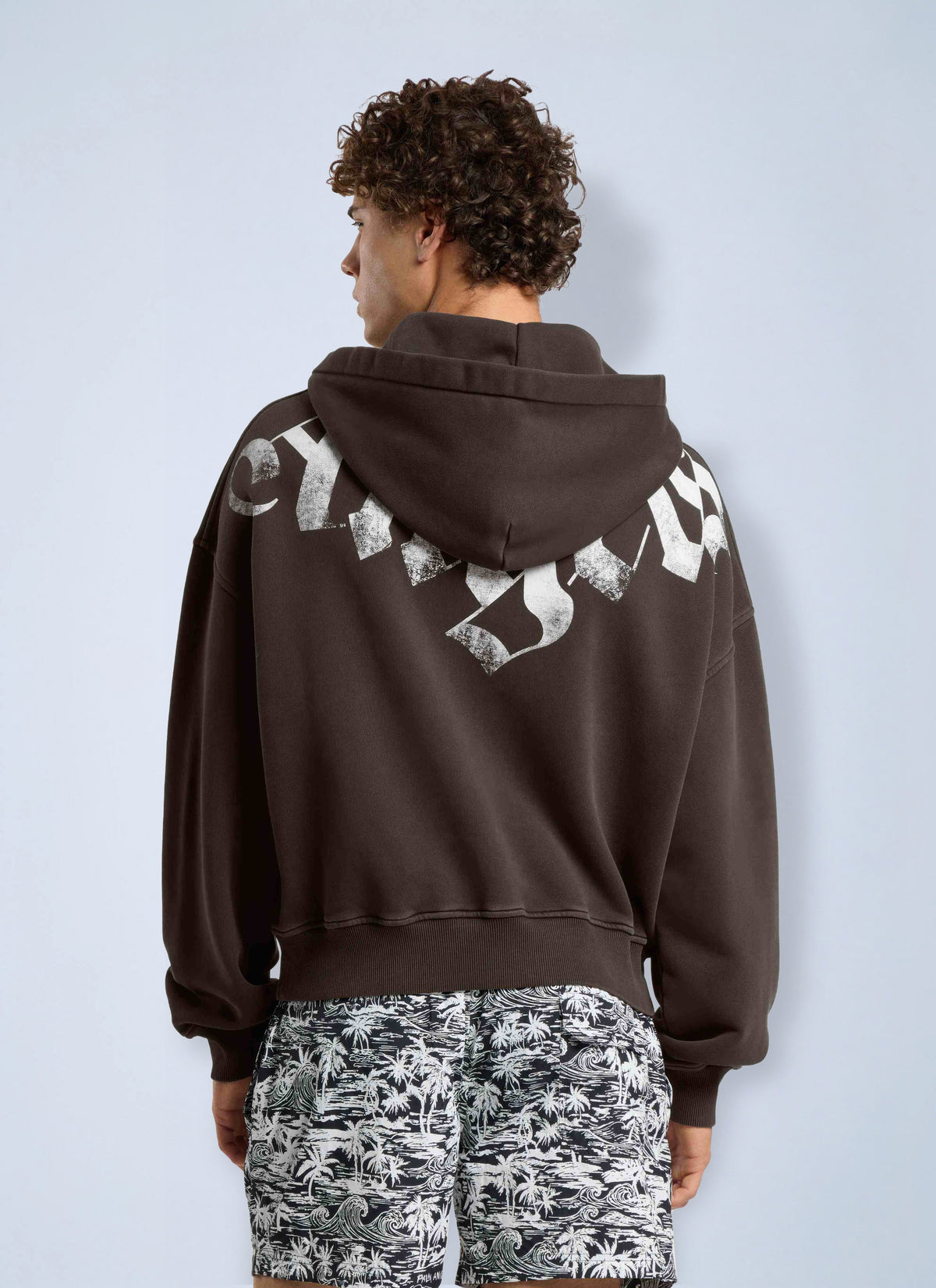 Palm Angels Palm Angels Men Big Neck Logo Zip Loose Hoodie