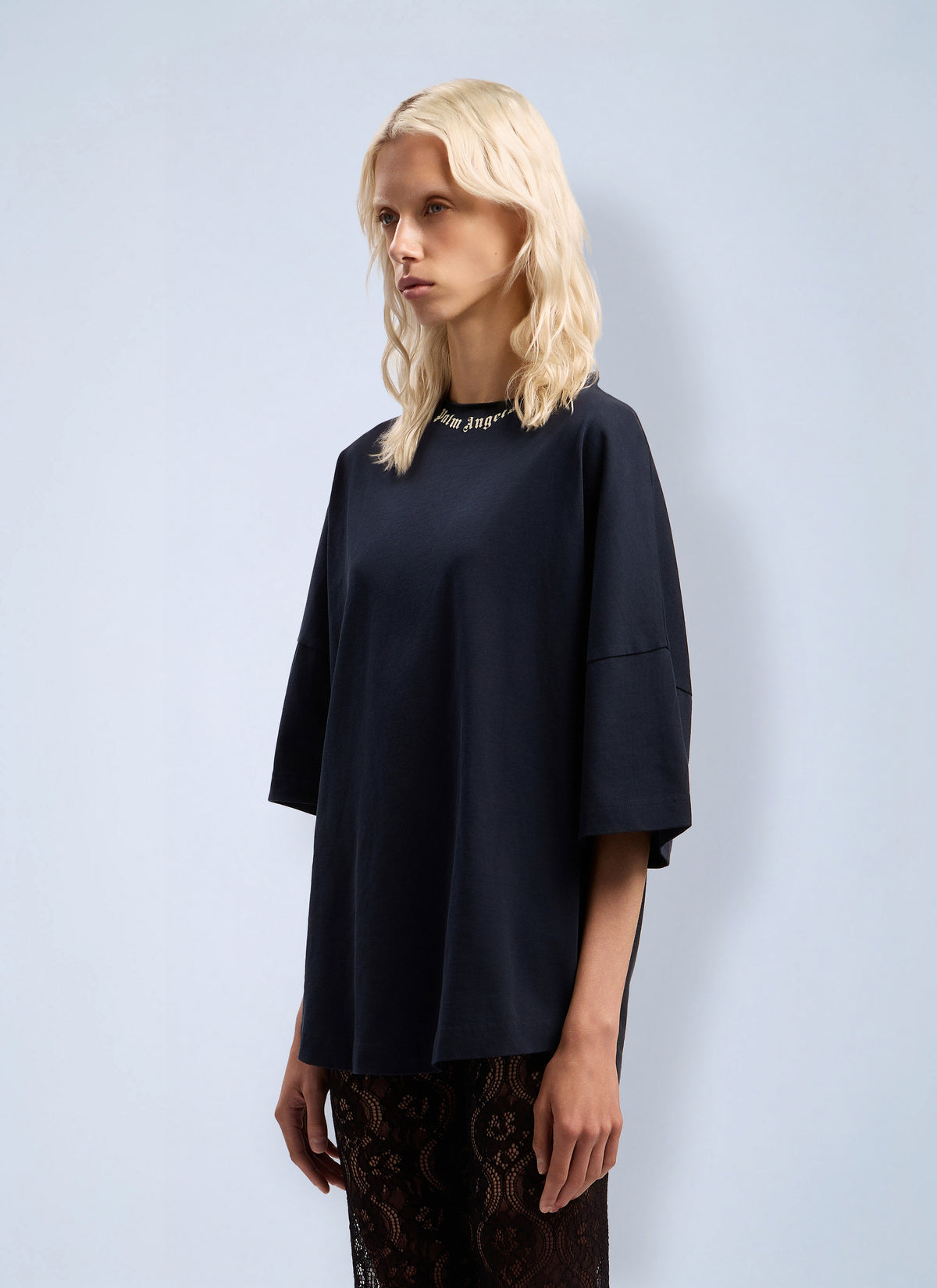 Palm Angels Women Curved Logo Collar Over T-Shirt