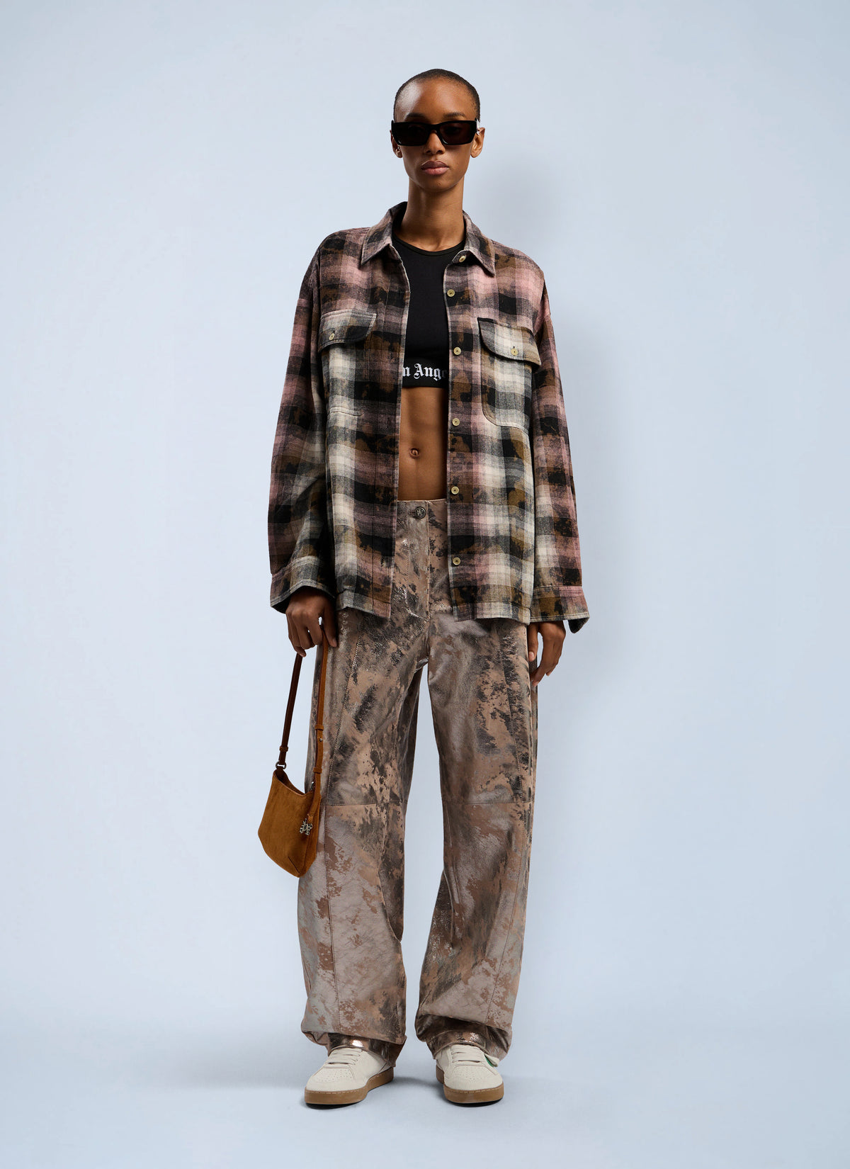 Palm Angels Women Curved Logo Coated Checkshirt