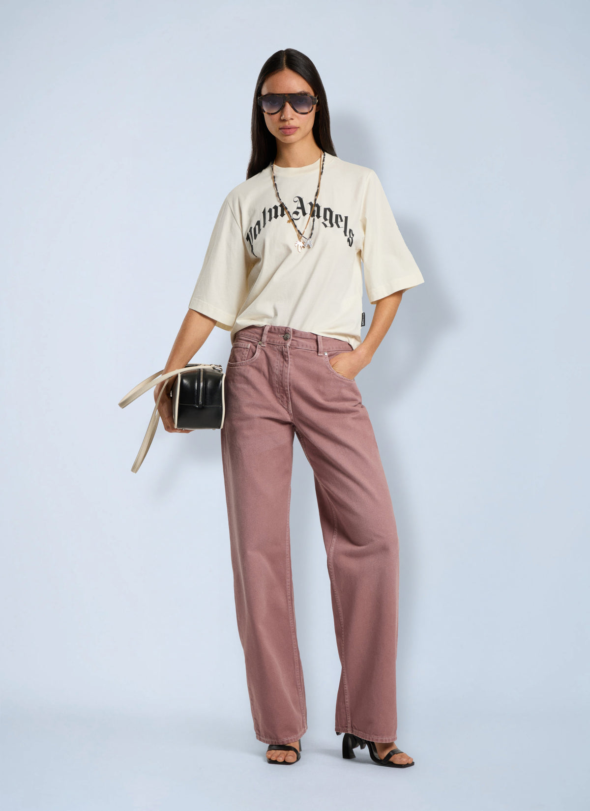 Palm Angels Palm Angels Women Curved Logo Boxy T-Shirt