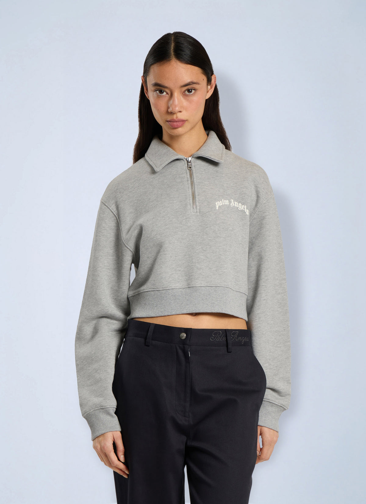 Palm Angels Women Curved Logo Crop Polo Crew Long Sleeve