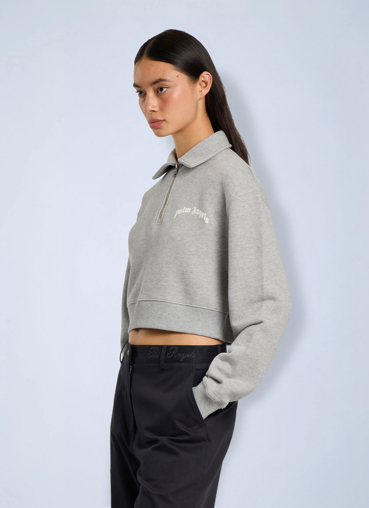 Palm Angels Women Curved Logo Crop Polo Crew Long Sleeve