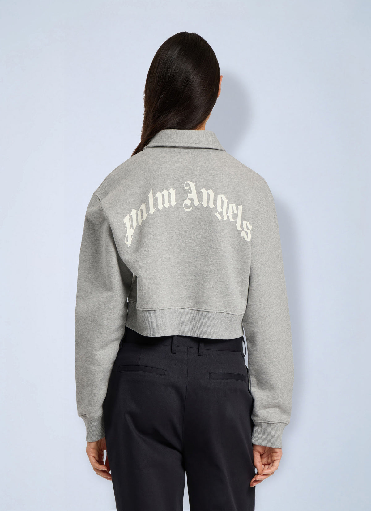 Palm Angels Women Curved Logo Crop Polo Crew Long Sleeve