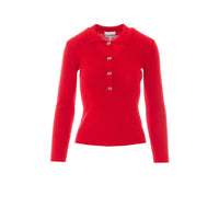 Ganni Women Polo Shirt In Red Merino With Logo Buttons