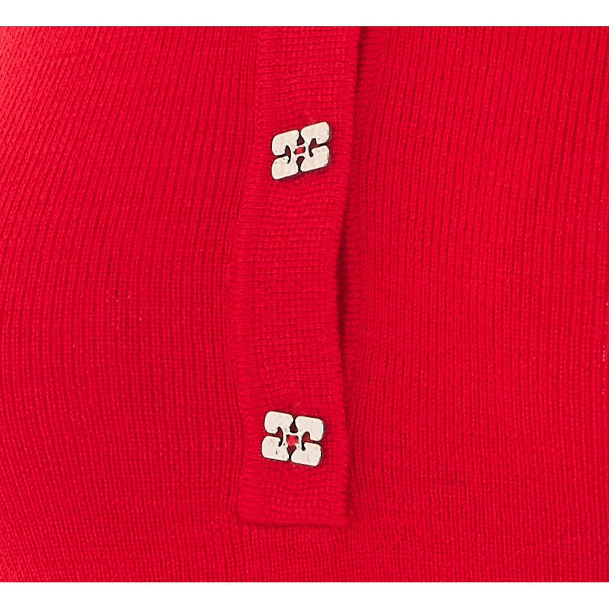 Ganni Women Polo Shirt In Red Merino With Logo Buttons
