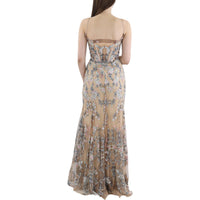 Womens Embroidered Mesh Evening Dress