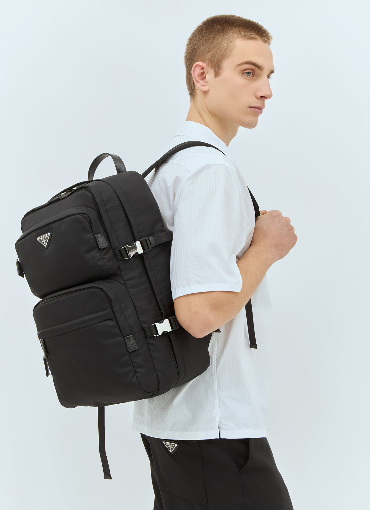 Prada Prada Men Re-Nylon And Saffiano Leather Backpack