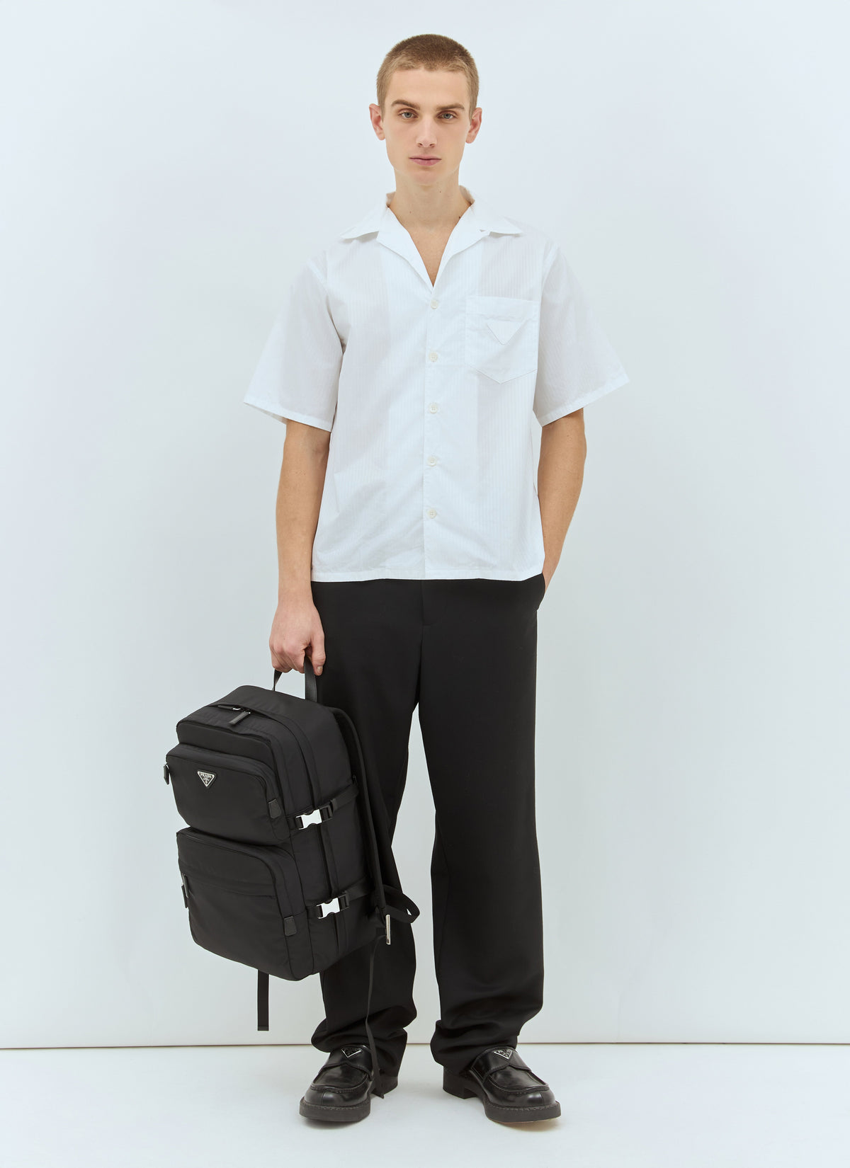 Prada Prada Men Re-Nylon And Saffiano Leather Backpack