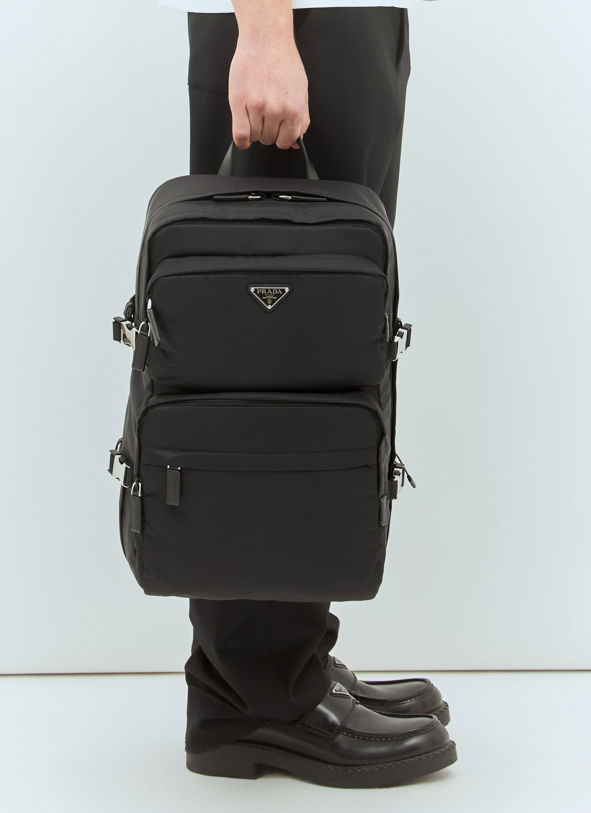 Prada Prada Men Re-Nylon And Saffiano Leather Backpack