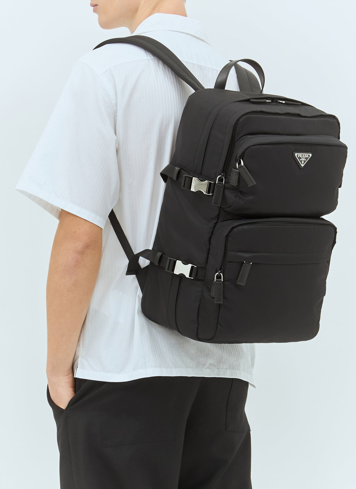 Prada Prada Men Re-Nylon And Saffiano Leather Backpack