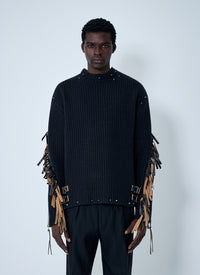 Prada Prada Men Leather Embellished Wool Sweater